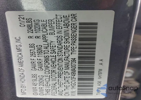 2021 Honda Accord Hybrid Ex z USA, uszkodzony, nr VIN 1HGCV3F49MA007394